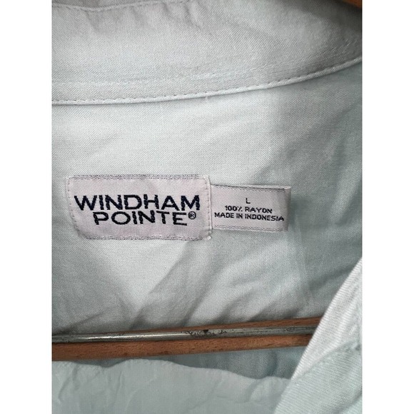 Windham Pointe Men's L Large Hawaiian Palm Trees Button Shirt Short Sleeves Blue - Picture 4 of 4